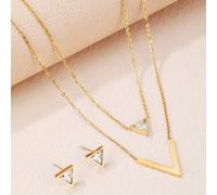Conjunto de joyería para adolescentes de gran 3 piezas, V, acero inoxidable 304, capa dorada, collar, pendientes, regalo de San Valentín, para adolescentes, para adolescentes.