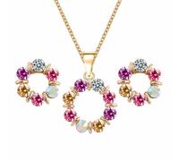 Conjunto de joyería para mujer, collar con colgante de flores, pendientes, incrustaciones de cristal colorido, cumpleaños para mujer/esposa/novia