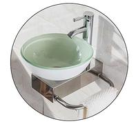 Conjunto de Lavabo Moderno para baño pequeño con Lavabo de Pared de Vidrio Templado artístico, Color Verde, 31 cm de Alto.
