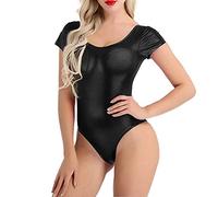 Conjunto de lencería clásico para mujer Wetlook Body Shiny Ballet leotardo Dance Body Jumpsuit Dance Wear Lencería transparente de gran tamaño, Le Noir, L