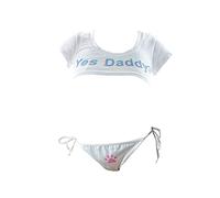 Conjunto de lencería japonesa, sexy, ombliguera, ropa interior, anime, cosplay, Yes Daddy (blanco), Large