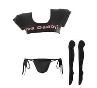 Conjunto de lencería Japonesa Yes Daddy para Mujer, ombliguera y Bragas con Medias, Negro, XS/M
