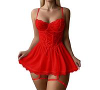 Conjunto de lencería negro encaje damas sabor lindo puro deseo niña emocional vestido ropa interior elevación conjunto lencería, rojo, XL