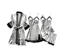 Conjunto de lencería para mujer, bata de noche de encaje para mujer,Conjunto de 4 Pijamas Camisón Agradable para la Piel - Bata de noche interior sin pelusas para aniversario, accesorios de fotografía