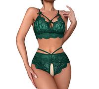 Conjunto de Lencería Sexy de Encaje Tanga Conjunto de Ropa Interior Seducción 2 Piezas con Sujetador y Bragas de Encaje Babydoll Ropa de Dormir Camisetas, verde, S