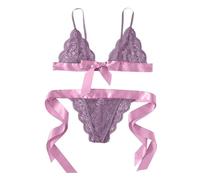 Conjunto de lencería sexy para mujer, diseño de flores, encaje y tanga, conjuntos de lencería para mujer, con lazo, sexy, ropa interior, perspectiva, lencería sexy para mujer, A4 lila., L