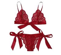Conjunto de lencería sexy para mujer, diseño de flores, encaje y tanga, conjuntos de lencería para mujer, con lazo, sexy, ropa interior, perspectiva, lencería sexy para mujer, A2-rojo., XXL