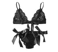 Conjunto de lencería sexy para mujer, diseño de flores, encaje y tanga, conjuntos de lencería para mujer, con lazo, sexy, ropa interior, perspectiva, lencería sexy para mujer, A3-negro., XXL