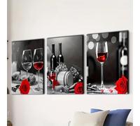 Conjunto de lienzos decorativos retro de vino y rosas - Impresión de alta definición, marco de madera para decoración de pared, ideal para bares, cocinas y el hogar (40x60cmx3/marco interior)