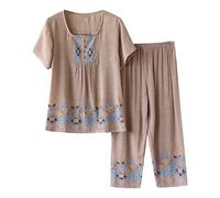 Conjunto de lino de verano para mujer, juego casual de algodón y lino, top y pantalones ligeros, tallas grandes, sueltos, para gimnasio, primavera, juego de pantalones para correr, de manga corta,