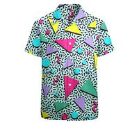 Conjunto de los años 80 y 90, camisa hawaiana para hombre, camisas de manga corta con botones, divertido traje de fiesta, talla L, azul, 54