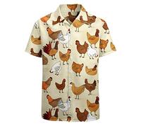 Conjunto de los años 80 y 90, camisa hawaiana para hombre, camisas de manga corta con botones, divertido traje de fiesta, talla L, Pollos, 54