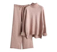 Conjunto de Maglia Elegante para Mujer, 2 Piezas: Maglia y Pantalones Curvy, Set Completo de Maglia, Manguito Largo, Conjunto Coordinado, Trabajados, Pullover, Top de Casa, Ropa de Loungwear Casual