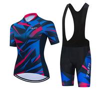 Conjunto de maillot de ciclismo para mujer + pantalones cortos acolchados 5D, camisa de bicicleta, de secado rápido, reflectante, con 3 bolsillos, tallas S-3XL