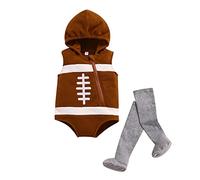 Conjunto de mameluco creativo de rugby para bebé, traje de fútbol americano con cremallera y capucha, sin mangas + medias, marrón, 0-6 Months
