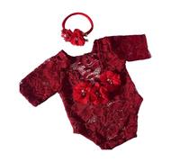 Conjunto de mameluco de encaje y diadema para fotografía de bebé, ropa de fotos de recién nacido, overol para sesión de fotos, accesorio para fotos de bebés