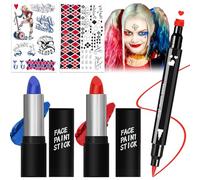 Conjunto de Maquillaje de Halloween,2 piezas Pintura para Cara Halloween,Sello Delineador de Ojos, 2 Halloween Joker Tattoo, Maquillaje Halloween Pintura Corporal y Facial,para Halloween Fiestas, Carn