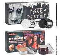 Conjunto de Maquillaje de Halloween, pintura facial en blanco y negro, sangre artificial, cera cicatricial, cuchillo cosmético, traje de maquillaje de cicatrices de heridas de vampirismo de Halloween