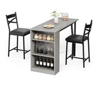 Conjunto de mesa de comedor para 2 personas, cojines de 40 cm de ancho para un asiento cómodo, mesa de bar y sillas con extensión abatible, adecuado para 2 a 4 personas (gris)