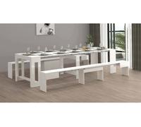 Conjunto de mesa e cadeiras com efeito madeira