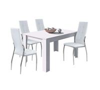 Conjunto de mesa extensible + 4 sillas en color blanco mate y plata