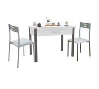 Conjunto de Mesa Extensible con 2 Sillas Cocina, Mesa Extensible 140 cm, Muebles de Cocina Blanco y Gris