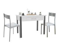 Conjunto de Mesa Extensible con 2 Sillas Cocina, Mesa Extensible 140 cm, Muebles de Cocina Blanco y Gris