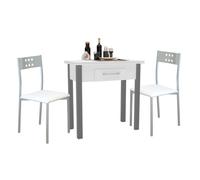 Conjunto de Mesa Extensible con 2 Sillas Cocina, Muebles de Cocina Blanco y Gris