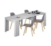 Conjunto de Mesa Extensible Multiposición con 4 Sillas en Color Gris Cemento y Roble Claro