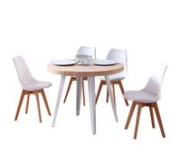 Conjunto de Mesa Extensible Redonda con 4 Sillas Estilo Moderno en Color Roble Nordish y Blanco