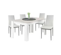 Conjunto de Mesa Extensible Y 4 Sillas en Color Blanco y Gris Cemento