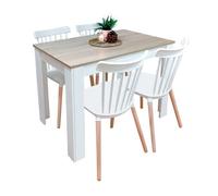 Conjunto de mesa fija + 4 sillas alna en color blanco y roble canadian 109 cm