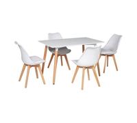 Conjunto de mesa rectangular pia 120cm y 4 sillas nora blancas