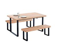 Conjunto de mesa y 2 bancos estilo industrial en color roble nordish y negro