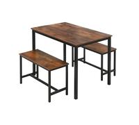 Conjunto de Mesa y 2 Bancos Relaxdays, Mesa HBT 75 x 110 x 60 cm, Banco HBT 50 x 97 x 30 cm, marrón/Negro