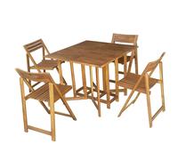 Conjunto de mesa y cuatro sillas plegable de exterior madera de acacia