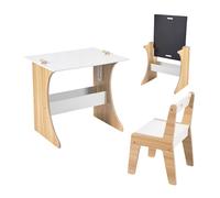 Conjunto de mesa y silla infantil, pizarra, 2 piezas, MDF, mesa 56 x 60 x 50 cm, silla 50 x 29 x 32 cm, negro, tablero elevable, compartimento de almacenamiento, Relaxdays