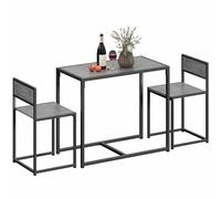 Conjunto de mesa y sillas de comedor HOMCOM 2, conjuntos de comedor, mesa rectangular que ahorra espacio y 2 sillas para cocinas compactas, estructura de acero, efecto madera gris carbón.