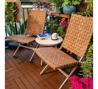 Conjunto de mesa y sillas de mimbre para exteriores, sillas Adirondack plegables, sillas de mimbre marrón oscuro y mesa de piedra sinterizada negra y dorada para cafetería(3-piece set)