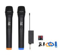 Conjunto de micrófonos inalámbricos, micrófono inalámbrico para karaoke, micrófono de doble canal, amplificador de voz recargable, micrófono portátil con tarjeta de sonido preze integrada para canto,
