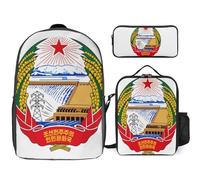 Conjunto De Mochila 3 Piezas Con Corea Del Norte Emblema Nacional Impresa Mochila Escolar Bolso De Viaje Bandolera Estuche Resistente Al Agua Y Ligero