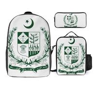 Conjunto De Mochila 3 Piezas Con Islam Pakistaní Emblema Nacional Impresa Mochila Escolar Bolso De Viaje Bandolera Estuche Resistente Al Agua Y Ligero