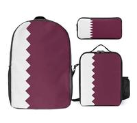 Conjunto De Mochila 3 Piezas Con Katar Bandera Nacional Impresa Mochila Escolar Bolso De Viaje Bandolera Estuche Resistente Al Agua Y Ligero