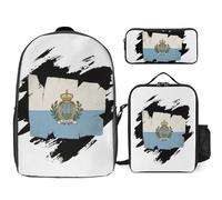 Conjunto De Mochila 3 Piezas Con San Marino Bandera Nacional Impresa Mochila Escolar Bolso De Viaje Bandolera Estuche Resistente Al Agua Y Ligero