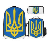 Conjunto De Mochila 3 Piezas Con Ucrania Emblema Nacional Impresa Mochila Escolar Bolso De Viaje Bandolera Estuche Resistente Al Agua Y Ligero
