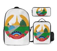 Conjunto De Mochila 3 Piezas Mochila Para Portátil Con República Democrática De Laos Bandera Escolar Bolso De Viaje Casual Con Correa En El Pecho Para Niños Y Niñas