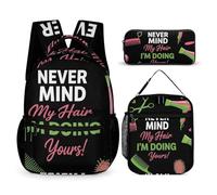Conjunto de mochila de viaje con bolsas para el almuerzo y bolsa para cosméticos, cita de barbero, "No te preocupes por mi cabello, estoy haciendo el tuyo", mochila con lonchera, bolsa de almacenamie