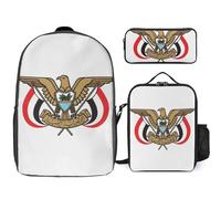 Conjunto De Mochila Escolar Con República Del Yemen Emblema Nacional Impresa Lonchera Y Estuche 3 Piezas Escolares Adolescentes Niñas Primaria Secundaria Resistente Agua Ligera Viaje