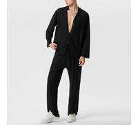 Conjunto de moda contemporánea para hombre con cárdigan frontal abierto y pantalones de perspectiva diseñado para el uso diario en condiciones climáticas templadas (L negro)