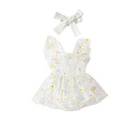 Conjunto de Monos con Espalda Descubierta de Tul para recién Nacidos con Estampado Floral y Mangas voladoras para niñas pequeñas Traje Perder (White, 3-6 Months)